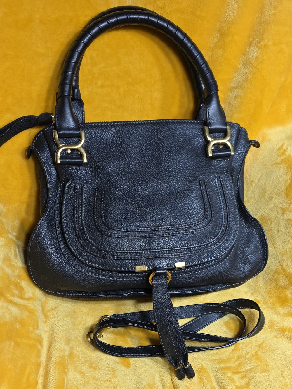 CHLOE Marcie Black Leather Women's Satchel Handbag - Picture 1 of 10